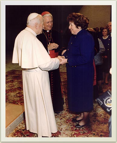Photo of Pope John Paul II, Cardinal Maida, and Sr. Monica Kostielney RSM