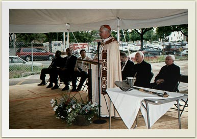 Photo of Cardinal Maida speaking at the groundbreaking ceremony