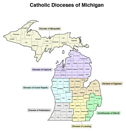 Map of Catholic Dioceses of Michigan